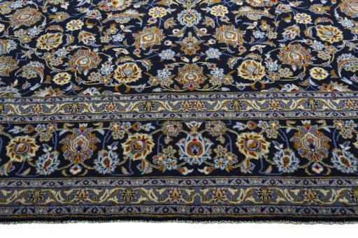 Full view of 2000s Kashan rug from Iran / Persia, 403 × 320 cm in Blue tones