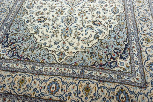 Close-up detail of 2000s Kashan rug from Iran / Persia showing Wool weave