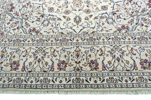 Full view of 2000s Kashan rug from Iran / Persia, 310 × 202 cm in Beige tones
