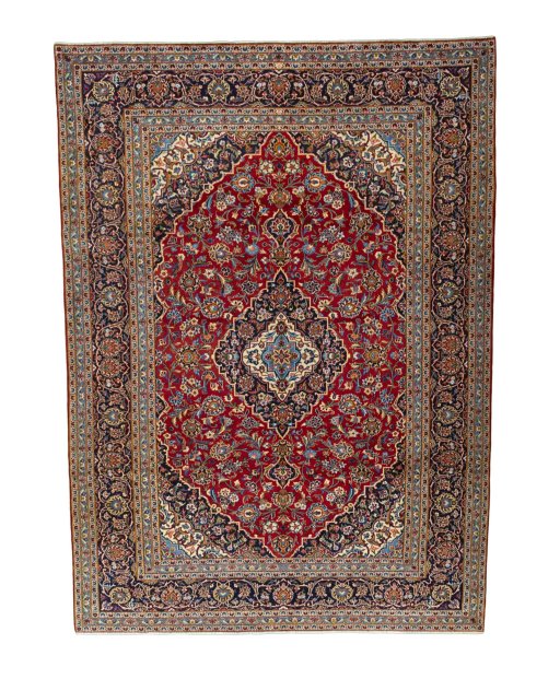 Full view of 2000s Kashan rug from Iran / Persia, 362 × 263 cm in Red tones