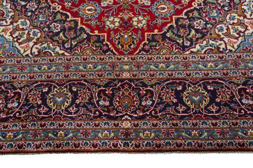 Full view of 2000s Kashan rug from Iran / Persia, 362 × 263 cm in Red tones