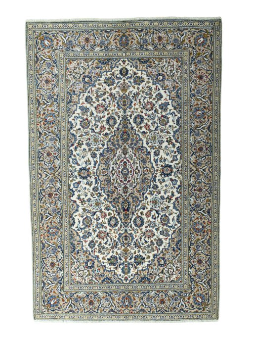 Full view of 2000s Kashan rug from Iran / Persia, 304 × 195 cm in Beige tones