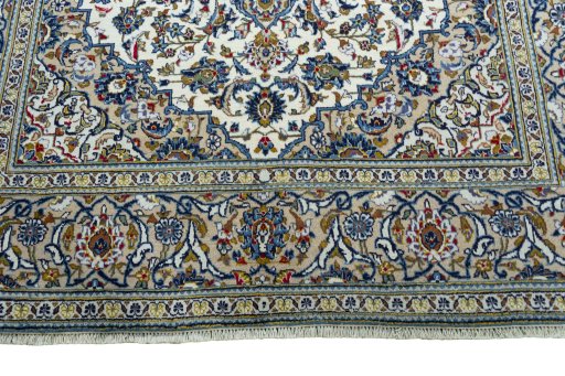 Full view of 2000s Kashan rug from Iran / Persia, 304 × 195 cm in Beige tones