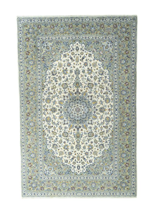 Full view of 2000s Kashan rug from Iran / Persia, 308 × 201 cm in Beige tones
