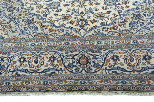 Full view of 2000s Kashan rug from Iran / Persia, 401 × 301 cm in Beige tones