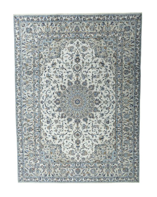 Full view of 2000s Kashan rug from Iran / Persia, 396 × 294 cm in Beige tones