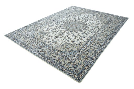 Corner detail of 2000s Kashan rug showing border pattern and Wool pile