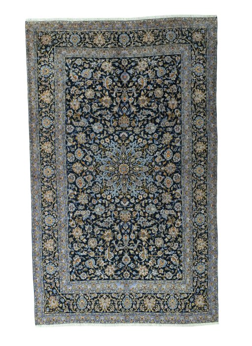 Full view of 2000s Kashan rug from Iran / Persia, 346 × 214 cm in Blue tones