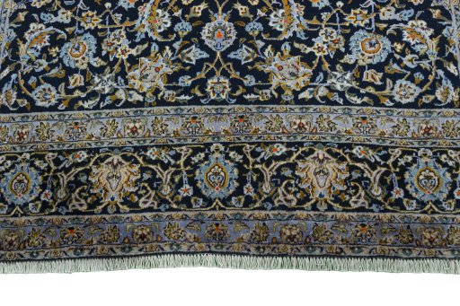 Full view of 2000s Kashan rug from Iran / Persia, 346 × 214 cm in Blue tones