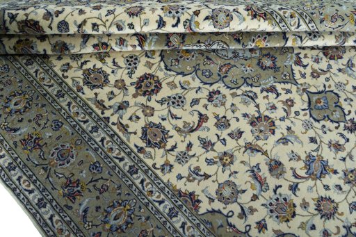 Close-up detail of 2000s Kashan rug from Iran / Persia showing Cork weave