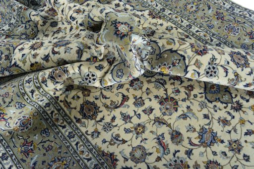 Surface texture of 2000s Kashan rug with natural Cork and intricate pattern