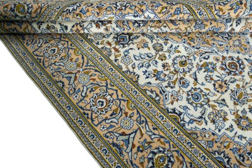 Close-up detail of 2000s Kashan rug from Iran / Persia showing Wool weave