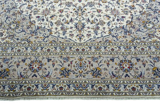 Full view of 2000s Kashan rug from Iran / Persia, 400 × 300 cm in Beige tones