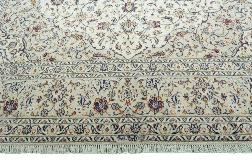 Full view of 2000s Kashan rug from Iran / Persia, 356 × 251 cm in Beige tones