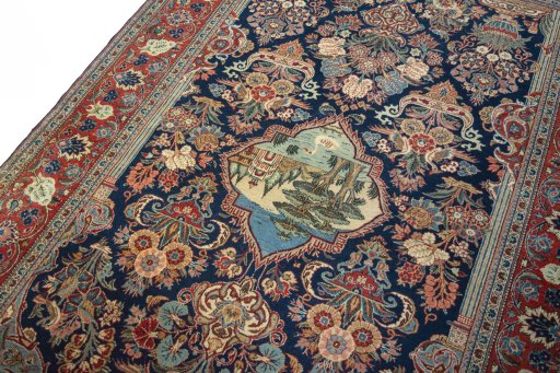 Backside of handmade 1930s Kashan rug showing knot structure and weave density
