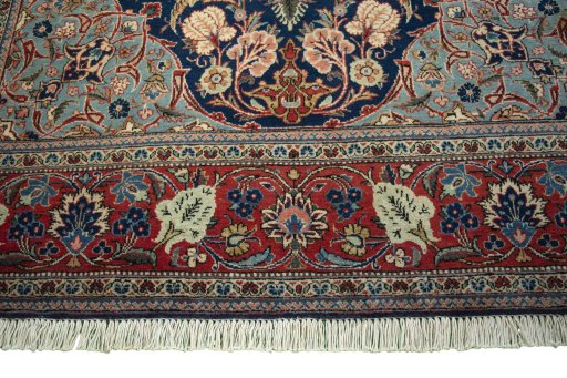Full view of 1930s Kashan rug from Iran / Persia, 207 × 135 cm in Blue tones