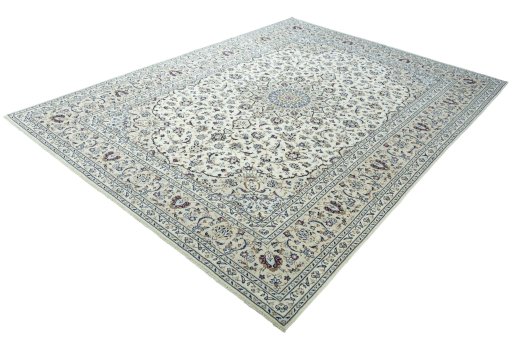 Corner detail of 2000s Kashan rug showing border pattern and Wool pile