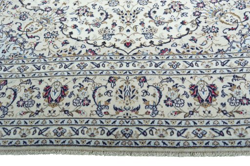 Full view of 2000s Kashan rug from Iran / Persia, 395 × 290 cm in Beige tones