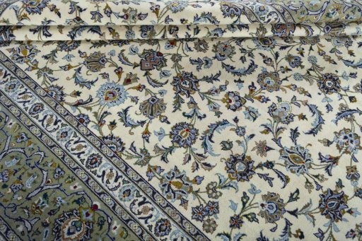 Close-up detail of 2000s Kashan rug from Iran / Persia showing Wool weave