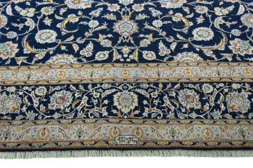 Full view of 2000s Kashan rug from Iran / Persia, 415 × 315 cm in Blue tones