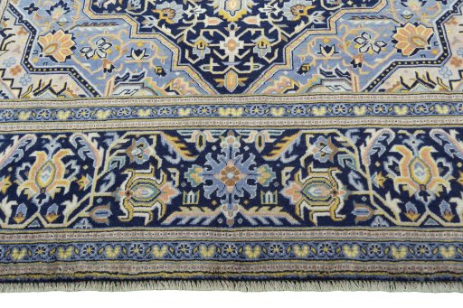 Full view of 2000s Kashan rug from Iran / Persia, 353 × 226 cm in Blue tones