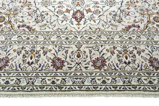 Full view of 2000s Kashan rug from Iran / Persia, 353 × 248 cm in Beige tones