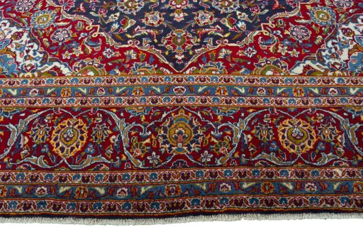 Full view of 2000s Kashan rug from Iran / Persia, 428 × 292 cm in Blue tones