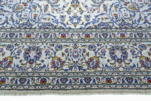Full view of 2000s Kashan rug from Iran / Persia, 358 × 246 cm in Beige tones