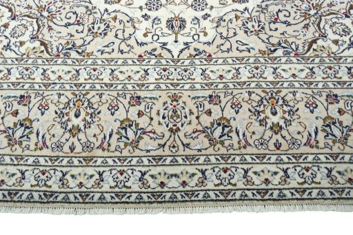 Full view of 2000s Kashan rug from Iran / Persia, 347 × 247 cm in Beige tones