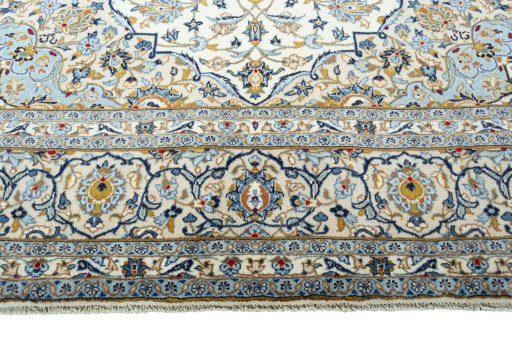 Full view of 2000s Kashan rug from Iran / Persia, 353 × 251 cm in Beige tones