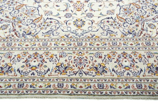 Full view of 2000s Kashan rug from Iran / Persia, 338 × 246 cm in Beige tones