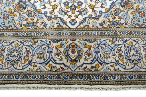 Full view of 2000s Kashan rug from Iran / Persia, 317 × 195 cm in Beige tones