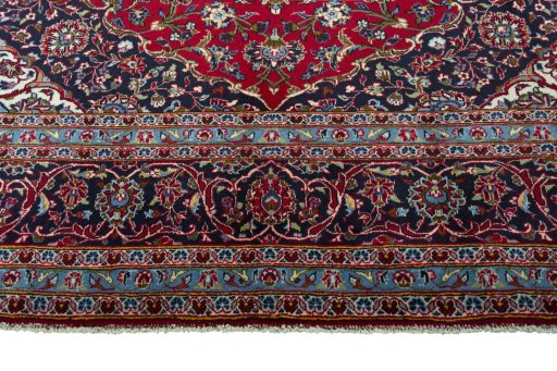 Full view of 2000s Kashan rug from Iran / Persia, 361 × 250 cm in Red tones