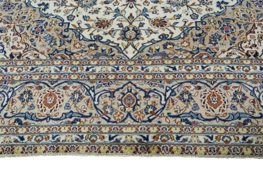Full view of 2000s Kashan rug from Iran / Persia, 390 × 294 cm in Beige tones