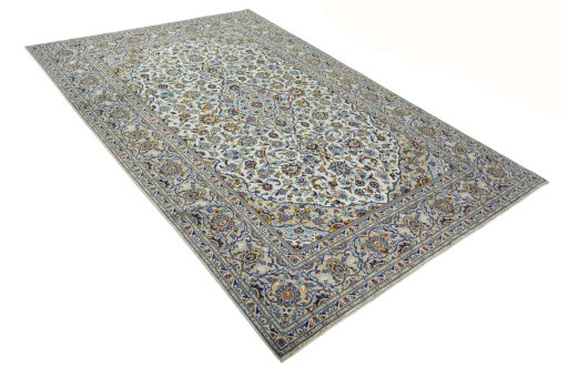 Close-up detail of 2000s Kashan rug from Iran / Persia showing Wool weave