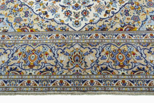 Full view of 2000s Kashan rug from Iran / Persia, 364 × 243 cm in Beige tones