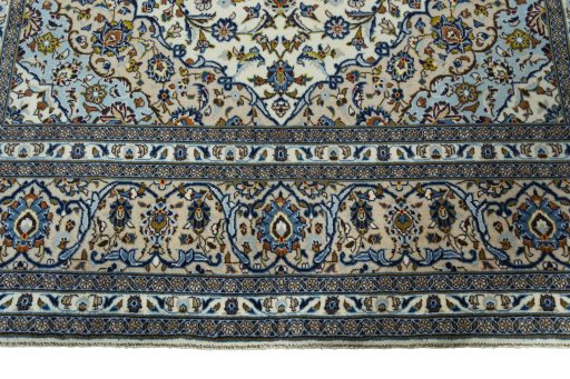 Full view of 2000s Kashan rug from Iran / Persia, 360 × 246 cm in Beige tones