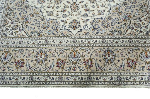 Full view of 2000s Kashan rug from Iran / Persia, 357 × 252 cm in Beige tones