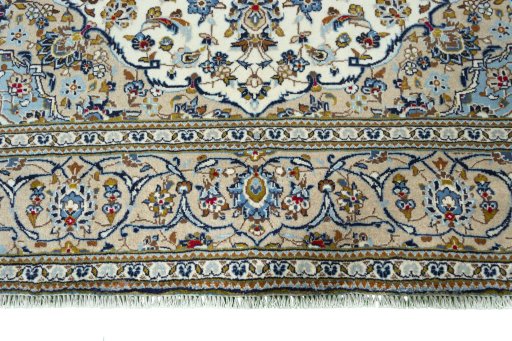 Full view of 2000s Kashan rug from Iran / Persia, 294 × 202 cm in Beige tones