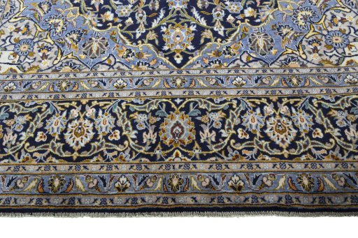 Full view of 2000s Kashan rug from Iran / Persia, 506 × 295 cm in Blue tones