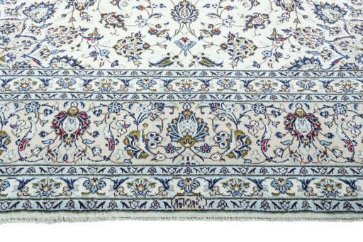 Full view of 2000s Kashan rug from Iran / Persia, 395 × 300 cm in Beige tones