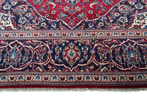 Full view of 2000s Kashan rug from Iran / Persia, 357 × 248 cm in Red tones