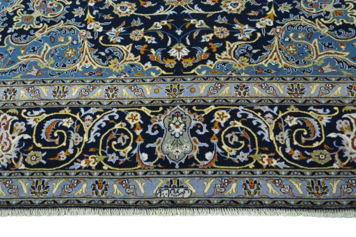 Full view of 2000s Kashan rug from Iran / Persia, 418 × 305 cm in Blue tones