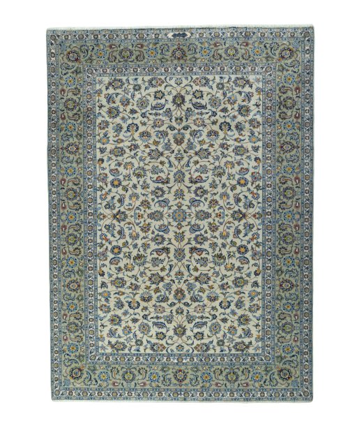 Full view of 2000s Kashan rug from Iran / Persia, 326 × 232 cm in Beige tones