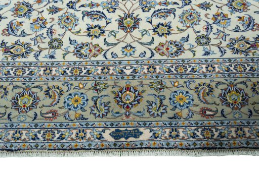 Full view of 2000s Kashan rug from Iran / Persia, 326 × 232 cm in Beige tones