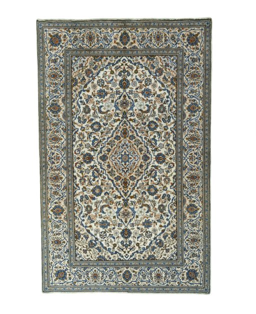 Full view of 2000s Kashan rug from Iran / Persia, 312 × 197 cm in Beige tones
