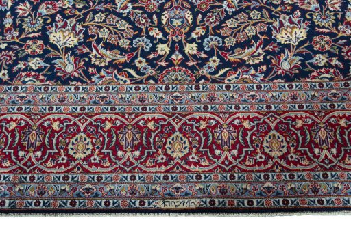 Full view of 2000s Kashan rug from Iran / Persia, 384 × 274 cm in Blue tones