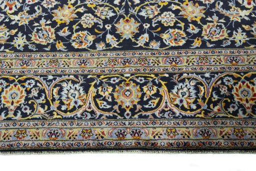 Full view of 2000s Kashan rug from Iran / Persia, 384 × 286 cm in Blue tones