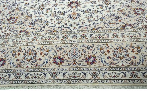 Full view of 2000s Kashan rug from Iran / Persia, 386 × 301 cm in Beige tones