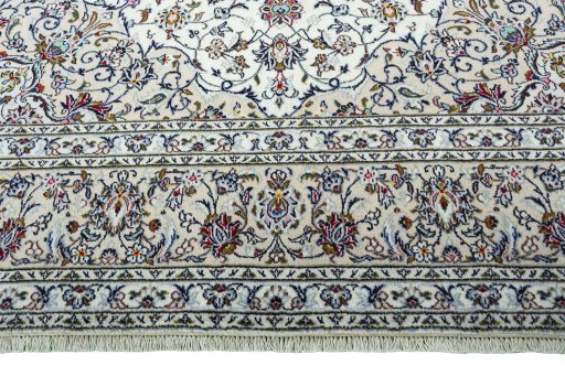 Full view of 2000s Kashan rug from Iran / Persia, 353 × 251 cm in Beige tones